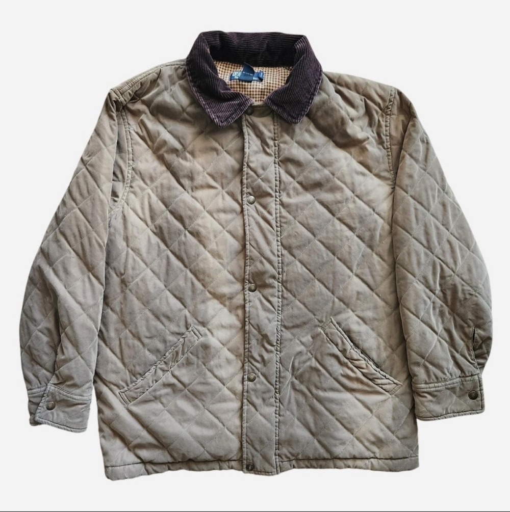 Polo Ralph Lauren Green Quilted Barn Chore Jacket Brown Corduroy Collar Size L